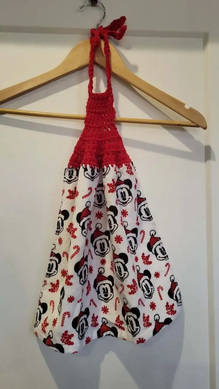 Disney Mickey Mouse Christmas Crochet Top Hanging Kitchen Hand Towel